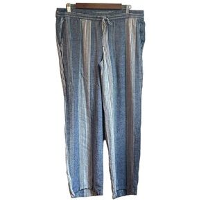 Old Navy Linen Wide Leg Elastic Waist Casual Pant Women Sz Large Navy Coastal